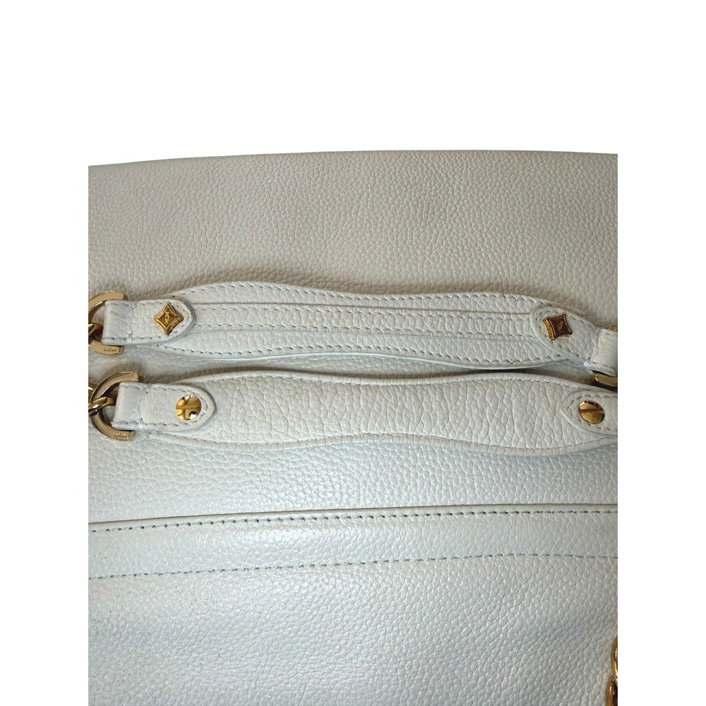 MCM White Pebbled Leather Flap Bag Gold Chain Shoulder Purse Kiss Lock - Picture 7 of 12